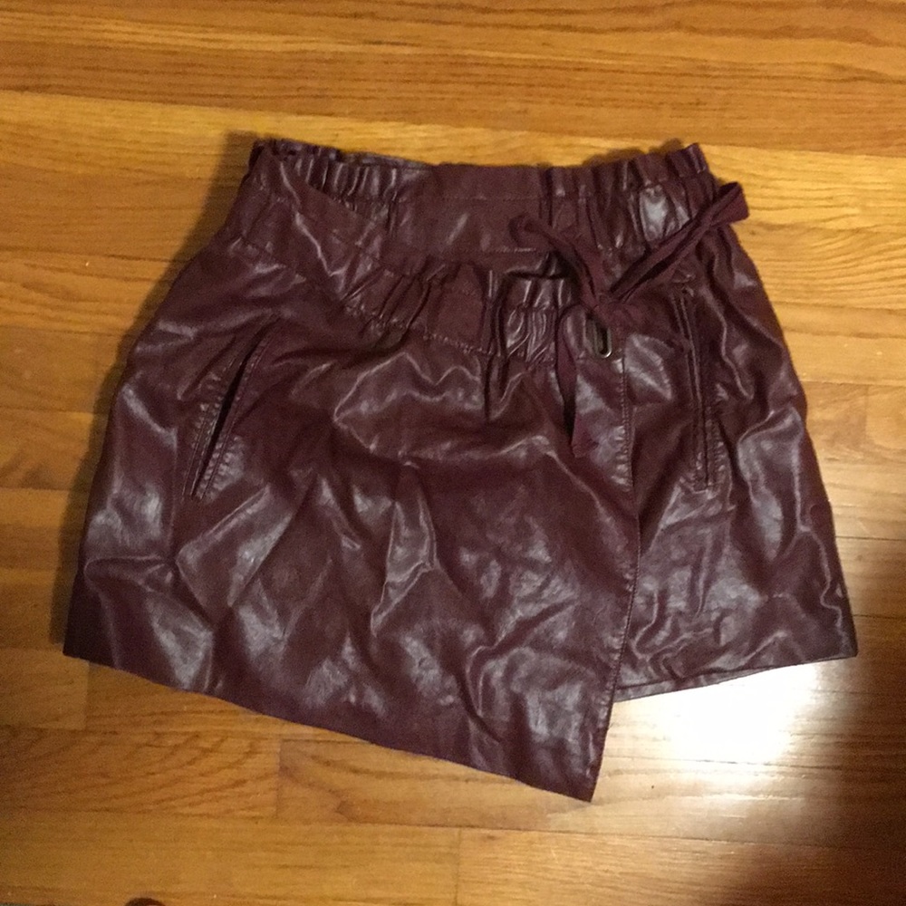 A-line leather maroon skirt